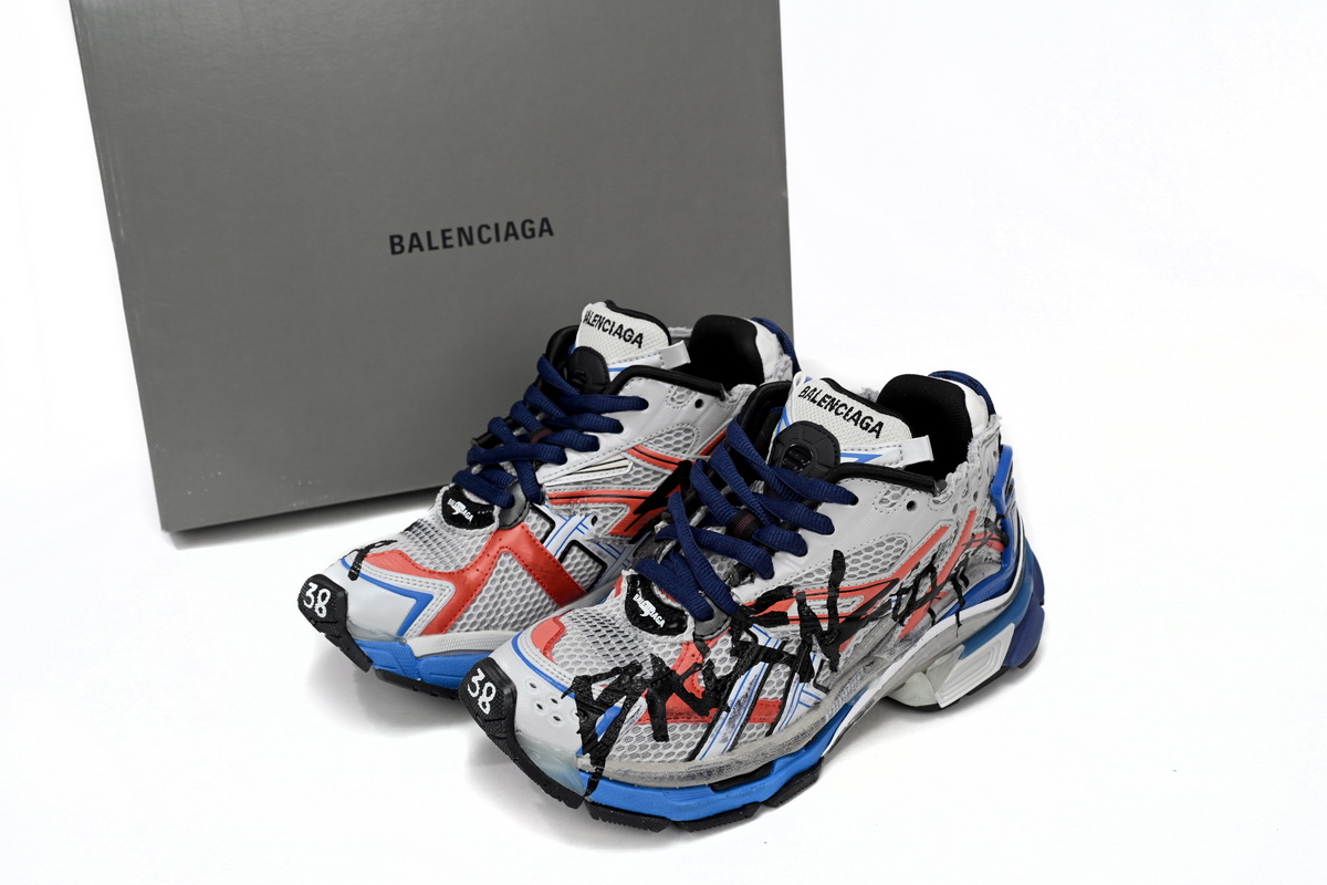 Balenciaga Runner White & Blue Printing Sneakers - Limited Edition